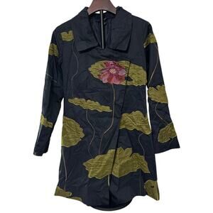 CoVelo Floral Applique Lotus Artistic Navy Black Jacket Size 4